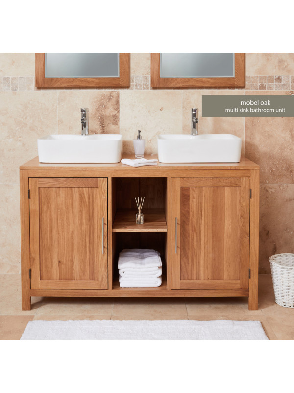 Mobel Oak Solid Oak Dual Sink Unit with Two Doors (Square)