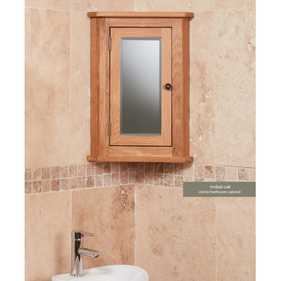 Mobel Oak Solid Oak Mirrored Corner Wall Cabinet
