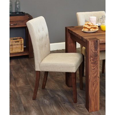 Walnut Flare Back Upholstered Dining Chair - Biscuit (Pack of Two)