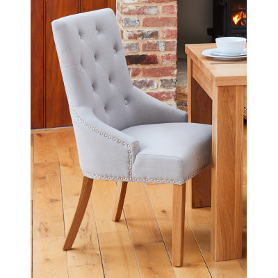 Oak Accent Narrow Back Upholstered Dining Chair - Grey (Pack Of Two)