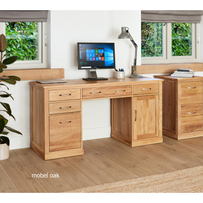 Mobel Oak Twin Pedestal Computer Desk