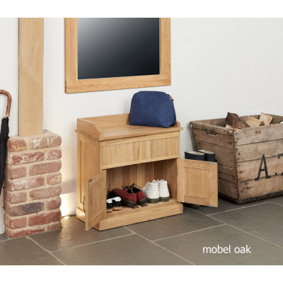 Mobel Oak Shoe Bench with Hidden Storage