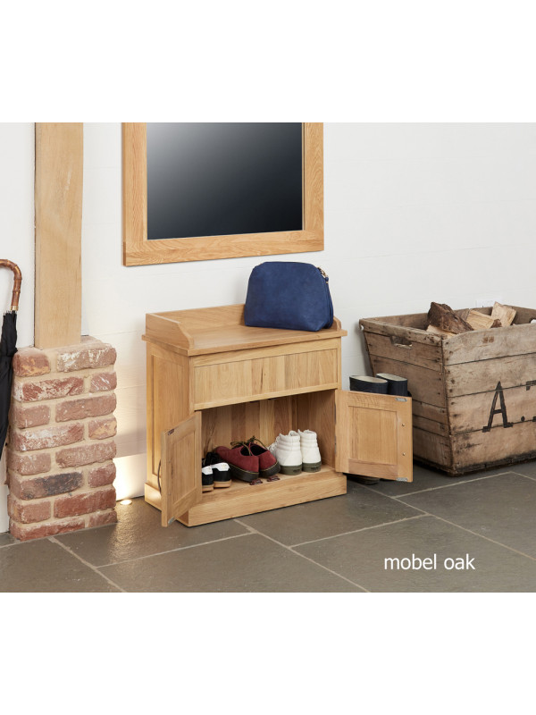 Mobel Oak Shoe Bench with Hidden Storage