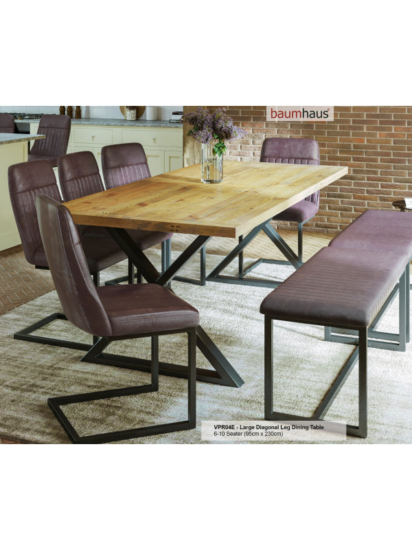 Urban Elegance - Reclaimed Table LARGE (Diagonal Leg / 95cm x 230cm top) 6-10 Seater