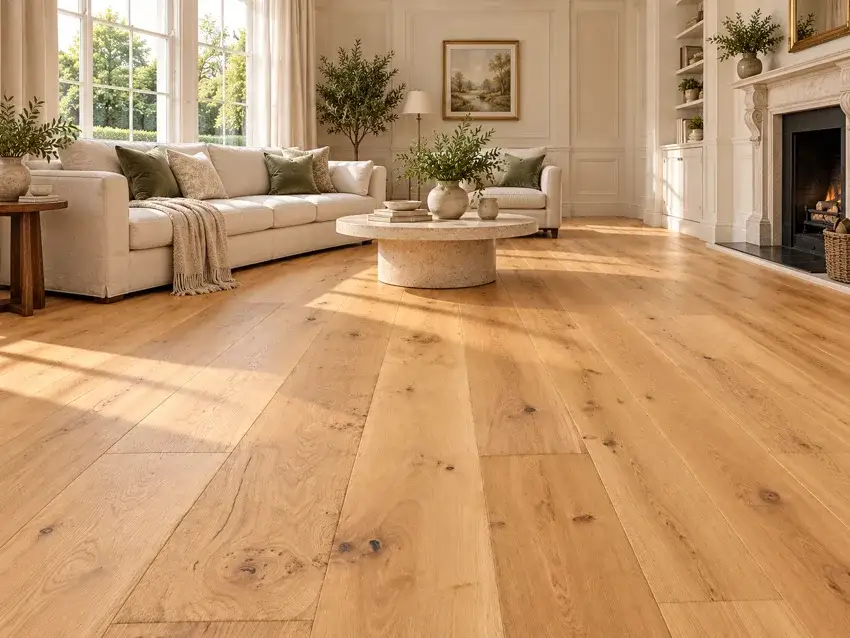 Oak flooring in a furnished room